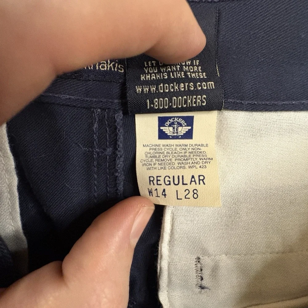 VTG 90s Dockers Boys 14 (28.5x28.5) Navy Pleated Chino Pants SEE DESC